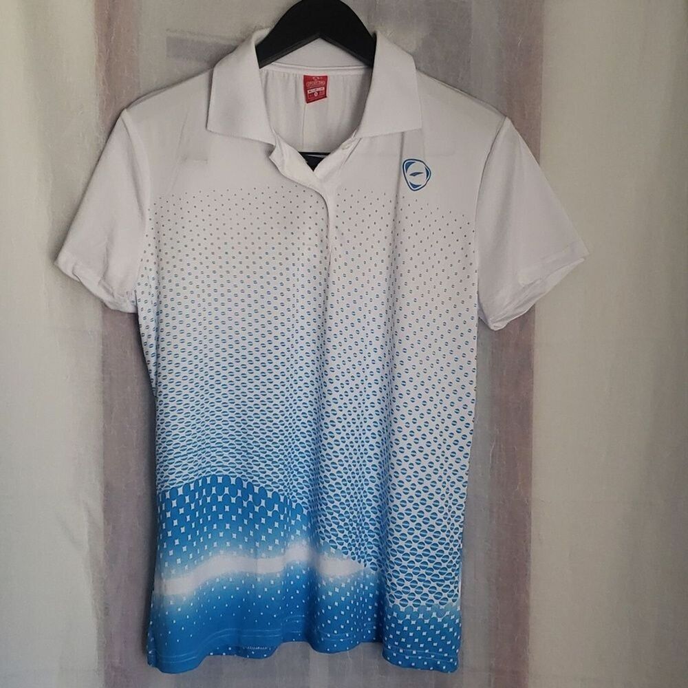 Sport Dri Men's Polo Shirt Size L White Blue Quick-Dry Short-Sleeve Collar